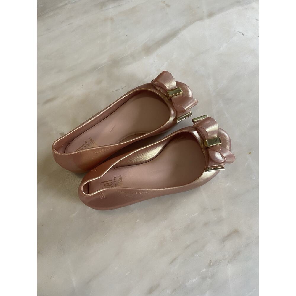 Mini melissa Mel dreamed by melissa rose gold Pink Bow Flat Ballet Girls us 11